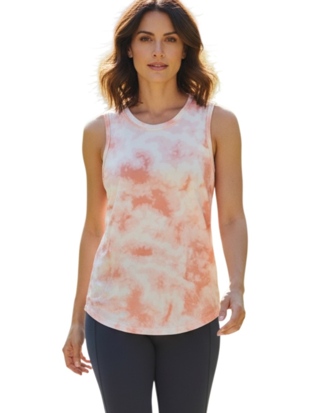 Realessentials Peach & White Tie-Dye Crewneck Tank